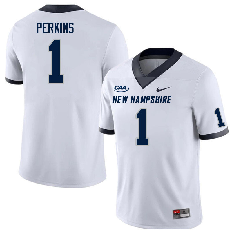 New Hampshire Wildcats #1 Brandon Perkins College Football Jerseys Stitched Sale-White